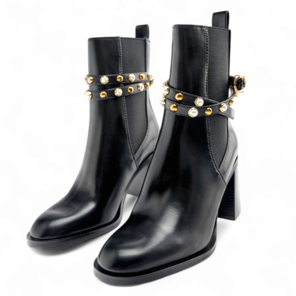 ZARA Pearl Block Heel Ankle Boots